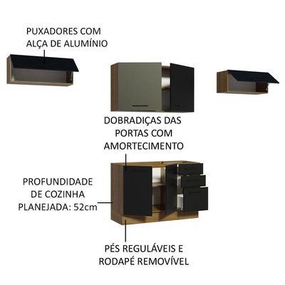 Cozinha Compacta Madesa Agata Armário e Balcão Rustico Preto