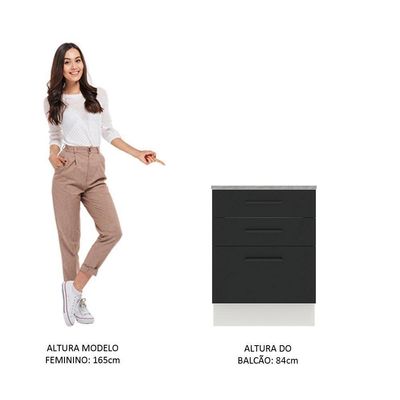Balcão Madesa Agata 84x60cm 3 Gavetas Branco Preto