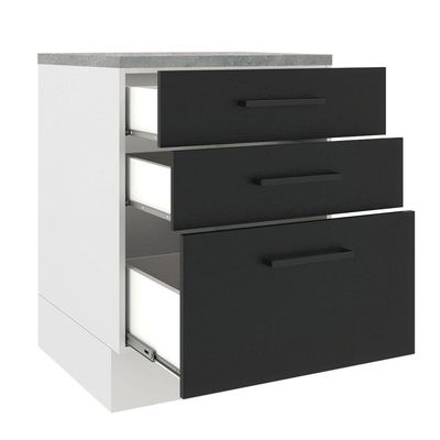Balcão Madesa Agata 84x60cm 3 Gavetas Branco Preto