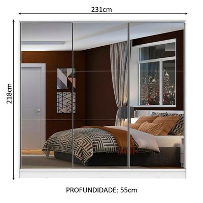 Guarda Roupa Casal 3 Portas de Correr com Espelho