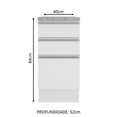 Balcão Glamy 40 cm 3 Gavetas Branco Madesa