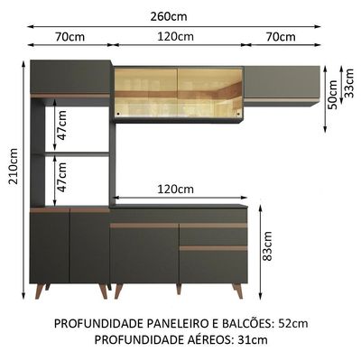 Cozinha Completa Reims com Armário e Balcão Preto Madesa