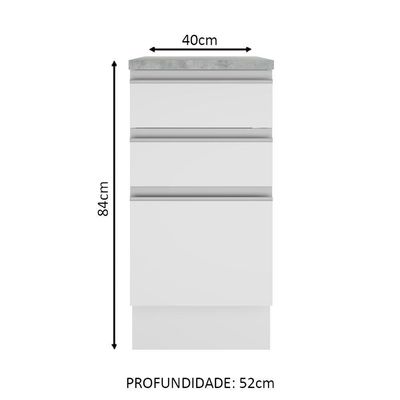 Balcão Glamy 40 cm 3 Gavetas Branco Madesa