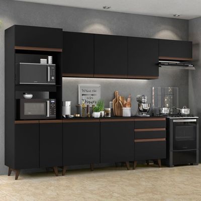 Armário de Cozinha Reims com Balcão e Tampo Preto Rustic