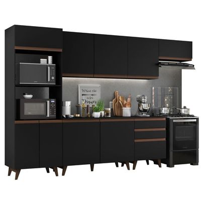 Armário de Cozinha Reims com Balcão e Tampo Preto Rustic