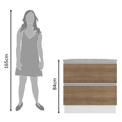Balcão Glamy 80 cm 2 Gavetas Branco e Rustic Madesa