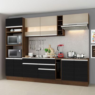 Armário de Cozinha Vicenza com Balcão Rustic Preto Rustic