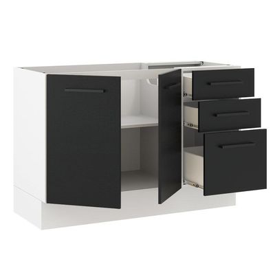 Balcão de Pia Madesa Agata 2 Portas 3 Gavetas Branco Preto