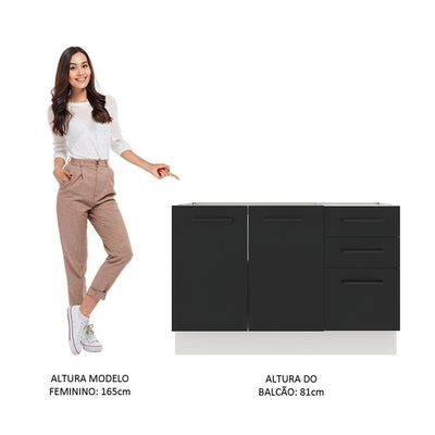Balcão de Pia Madesa Agata 2 Portas 3 Gavetas Branco Preto