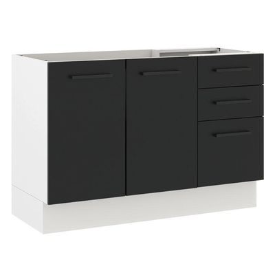 Balcão de Pia Madesa Agata 2 Portas 3 Gavetas Branco Preto