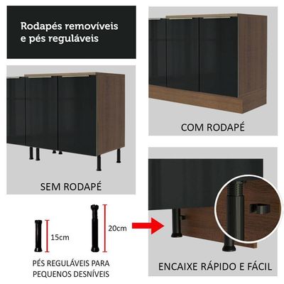 Armário De Cozinha Completa 240cm Lux Madesa 05 Rustic/preto
