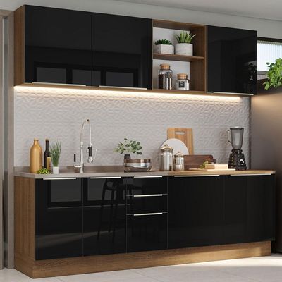 Armário De Cozinha Completa 240cm Lux Madesa 05 Rustic/preto