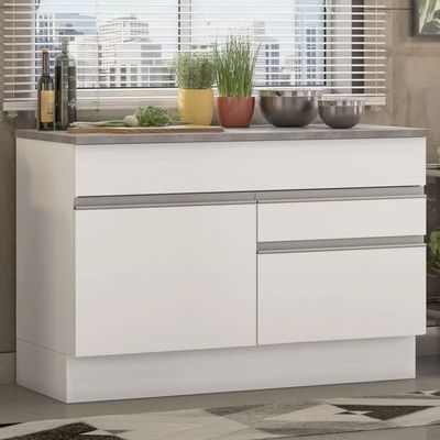 Balcão De Pia Madesa Glamy 120 Cm 1 Porta E 2 Gavetas Branco
