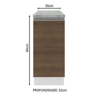 Balcão Glamy 35cm 1 Porta Branco e Rustic Madesa