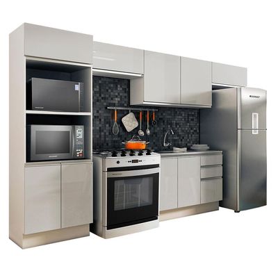 Armário Cozinha Acordes 100% Mdf com Balcão e Portas Branco