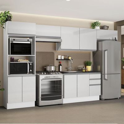 Armário Cozinha Acordes 100% Mdf com Balcão e Portas Branco