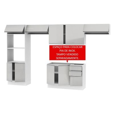 Armário Cozinha Acordes 100% Mdf com Balcão e Portas Branco