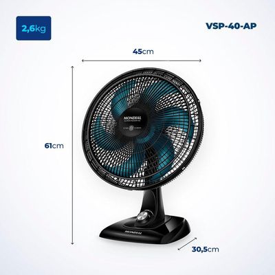 Ventilador De Mesa Mondial - 06 Pás - Vsp-40-ap Vent 40cm Vsp-40-ap 220v/60hz Super Power