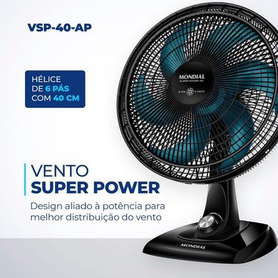 Ventilador De Mesa Mondial - 06 Pás - Vsp-40-ap Vent 40cm Vsp-40-ap 220v/60hz Super Power