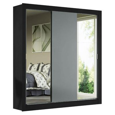Guarda-roupa Casal 3 Portas Com Espelhos Preto/Cinza