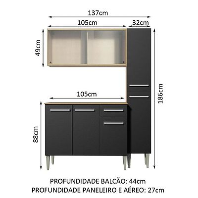 Armário de Cozinha Compacta Madesa Emilly Force Rustic Preto