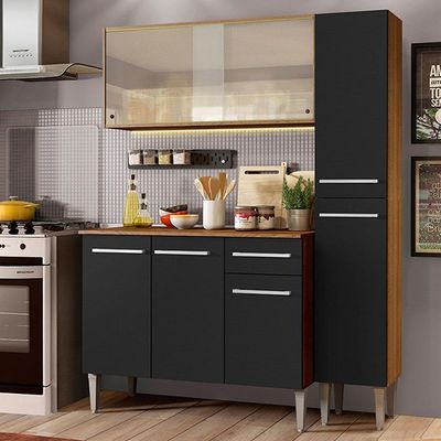 Armário de Cozinha Compacta Madesa Emilly Force Rustic Preto
