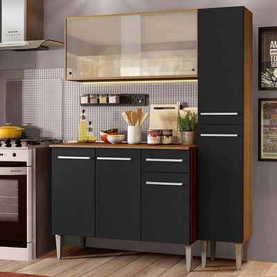Armário de Cozinha Compacta Madesa Emilly Force Rustic Preto