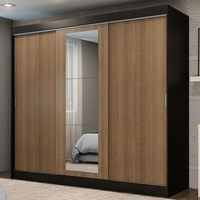 Guarda-roupa 3 Portas de Correr com Espelho 3 Gavetas Madesa