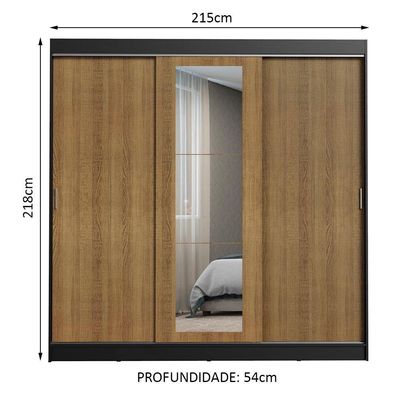Guarda-roupa 3 Portas de Correr com Espelho 3 Gavetas Madesa