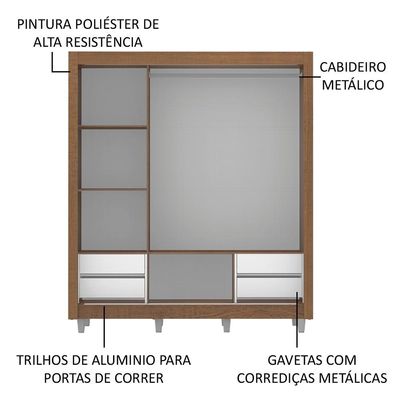 Guarda Roupa Casal 3 Portas de Correr de Espelho 4 Gavetas