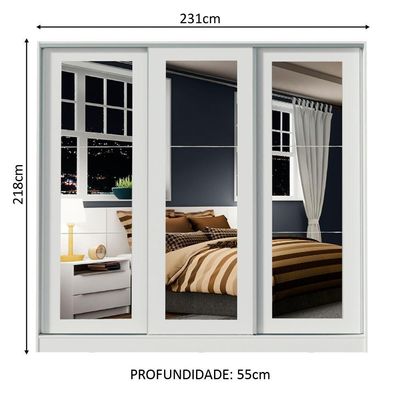 Guarda-roupa Casal Eros 3 Portas de Correr de Espelho Madesa