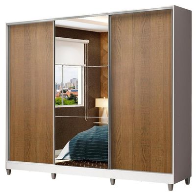 Guarda Roupa Casal 3 Portas De Correr Espelho Branco/rustic