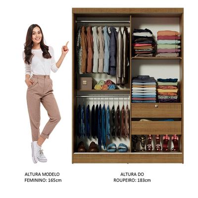 Guarda-roupa Solteiro Luke 2 Portas com Espelho Rustic