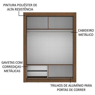 Guarda-Roupa Solteiro Dallas 2 Portas de Correr Madesa