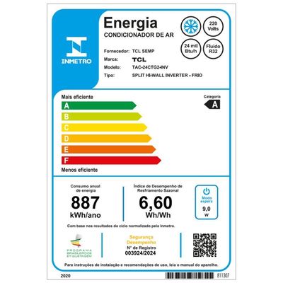 Ar Condicionado Split Hi Wall TCL T-Pro 2.0 Inverter 24.000 BTUs Frio 220V R-32