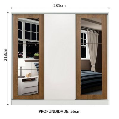 Guarda-roupa Casal Eros 3 Portas de Correr com Espelhos