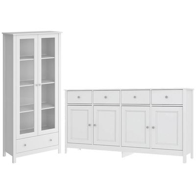 Cristaleira 2 Portas Vidro E Balcao Buffet 4 Portas Branco Dtall Branco