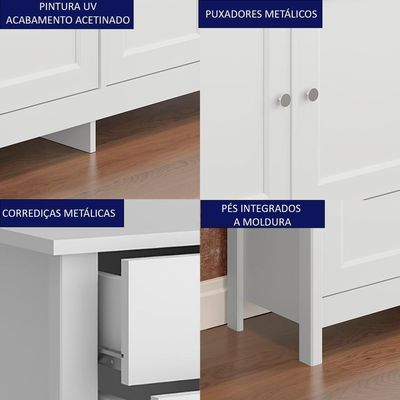Cristaleira 2 Portas Vidro E Balcao Buffet 4 Portas Branco Dtall Branco
