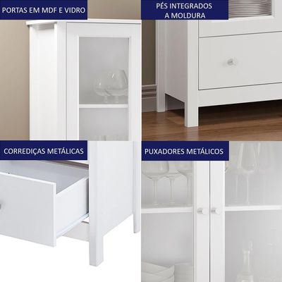 Cristaleira 2 Portas Vidro E Balcao Buffet 4 Portas Branco Dtall Branco