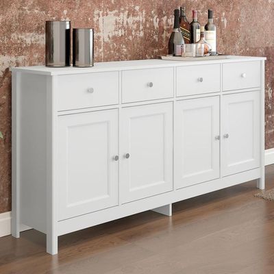 Cristaleira 2 Portas Vidro E Balcao Buffet 4 Portas Branco Dtall Branco