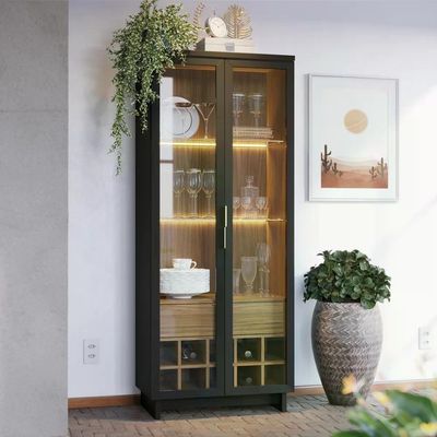 Cristaleira 2 Portas 1 Gaveta Preto Noce Milano Clb Preto No