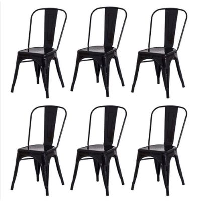 Kit 6 Cadeiras Tolix Iron Design Preta Aço Industrial Sala Cozinha Jantar Bar Preto