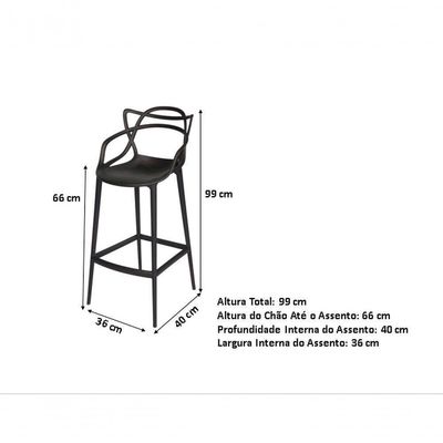 Kit - 3 X Banquetas Médias Masters Allegra - 66 Cm - Preto