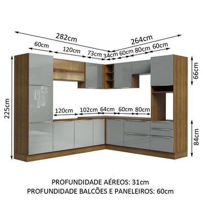 Cozinha Completa Madesa de Canto com Armário e Balcão