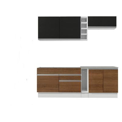 Cozinha Completa Parma com Armário e Balcão Branco/Preto