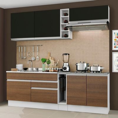 Cozinha Completa Parma com Armário e Balcão Branco/Preto