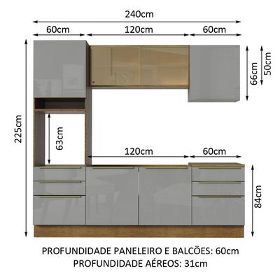 Cozinha Completa Madesa com Armário e Balcão Rustic/cinza