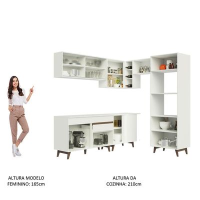 Cozinha Completa de Canto Reims Com Armário e Balcão Branco