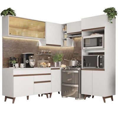 Cozinha Completa de Canto Reims Com Armário e Balcão Branco