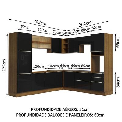 Cozinha Completa Madesa de Canto com Armário e Balcão